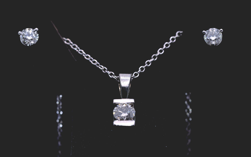 Natural Diamond Earrings & Pendant Set, 1/3 Ct. TW, 14K White Gold Chain