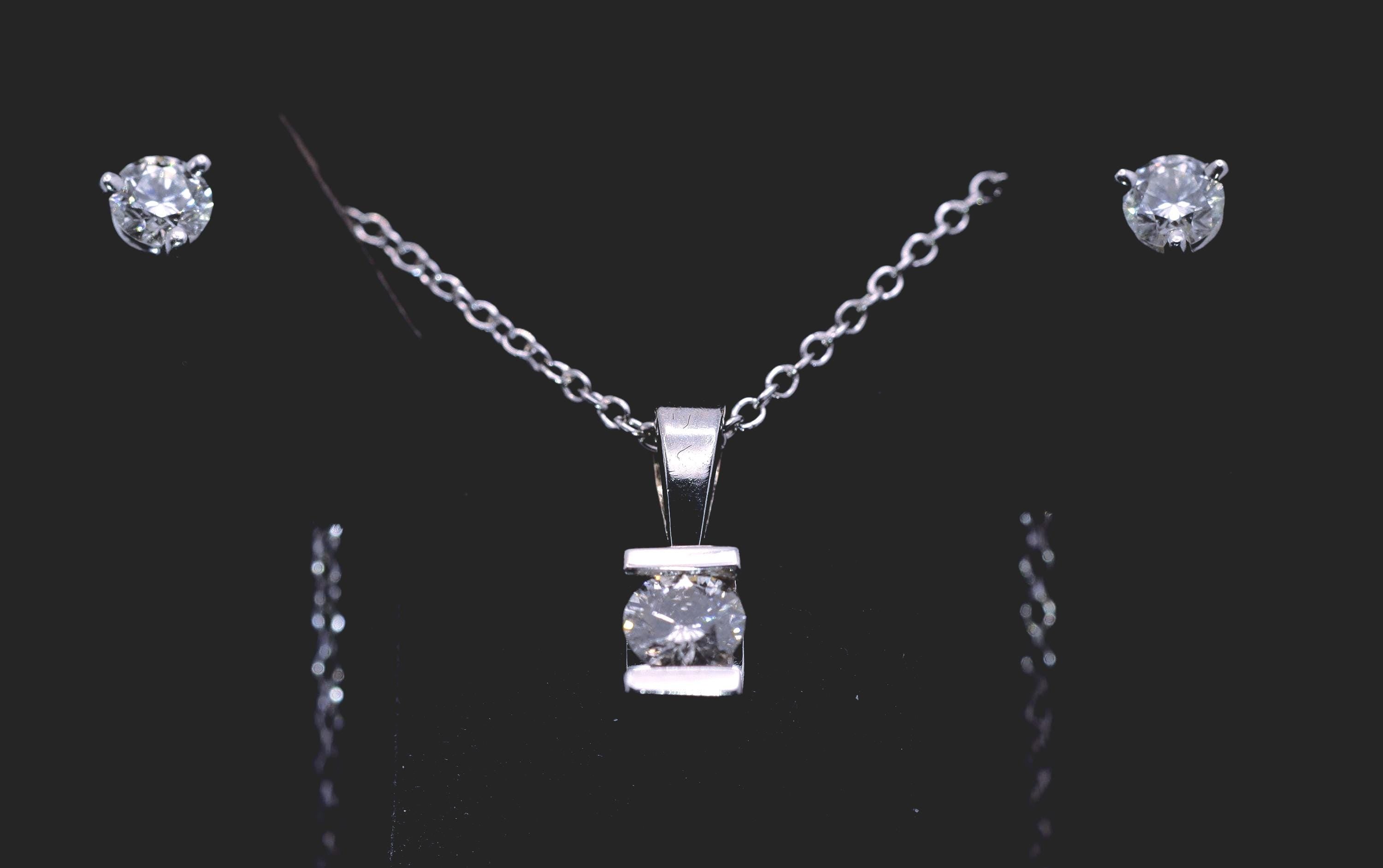 Natural Diamond Earrings & Pendant Set, 1/3 Ct. TW, 14K White Gold Chain
