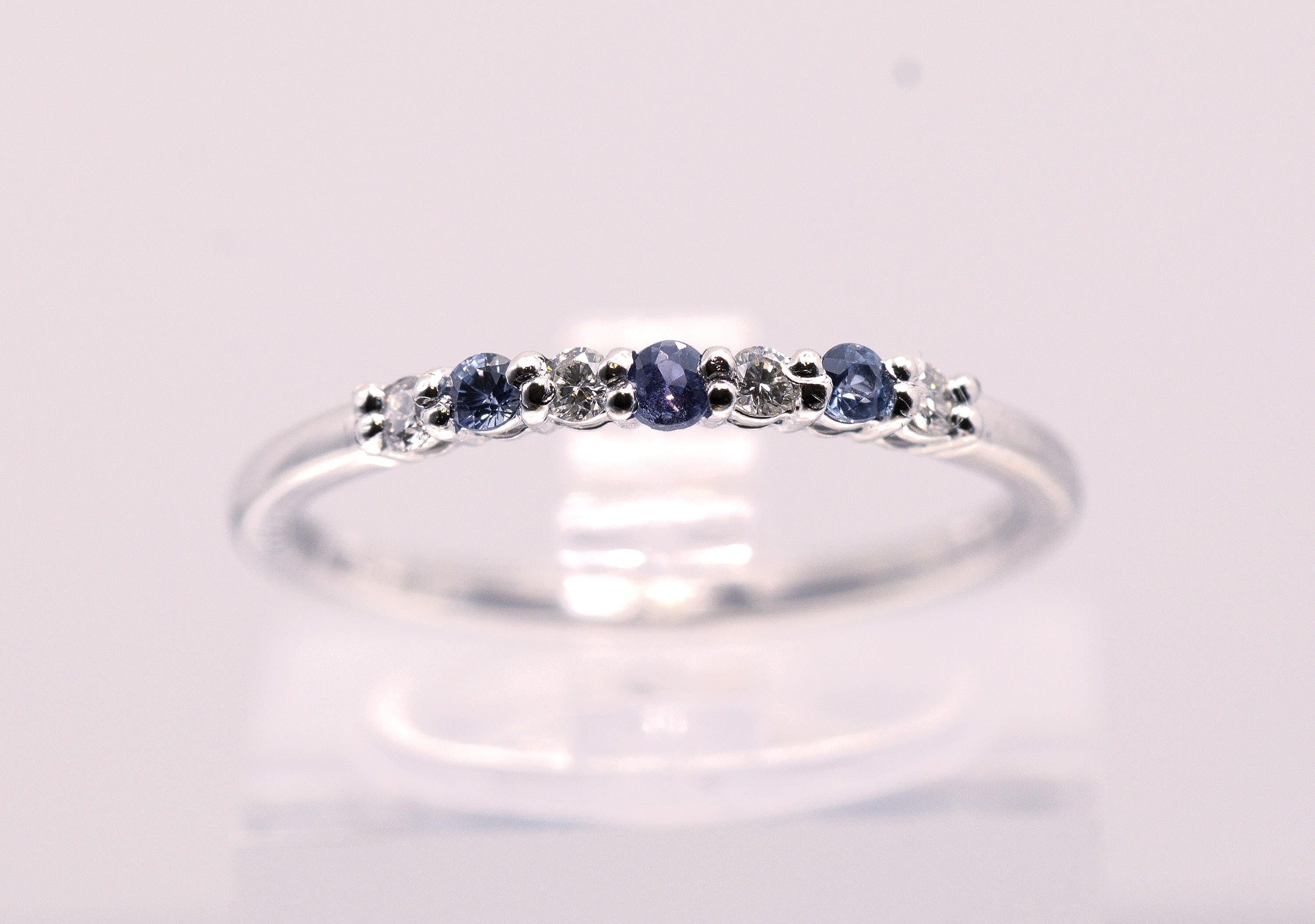 Platinum Ring With Diamonds and Sapphires