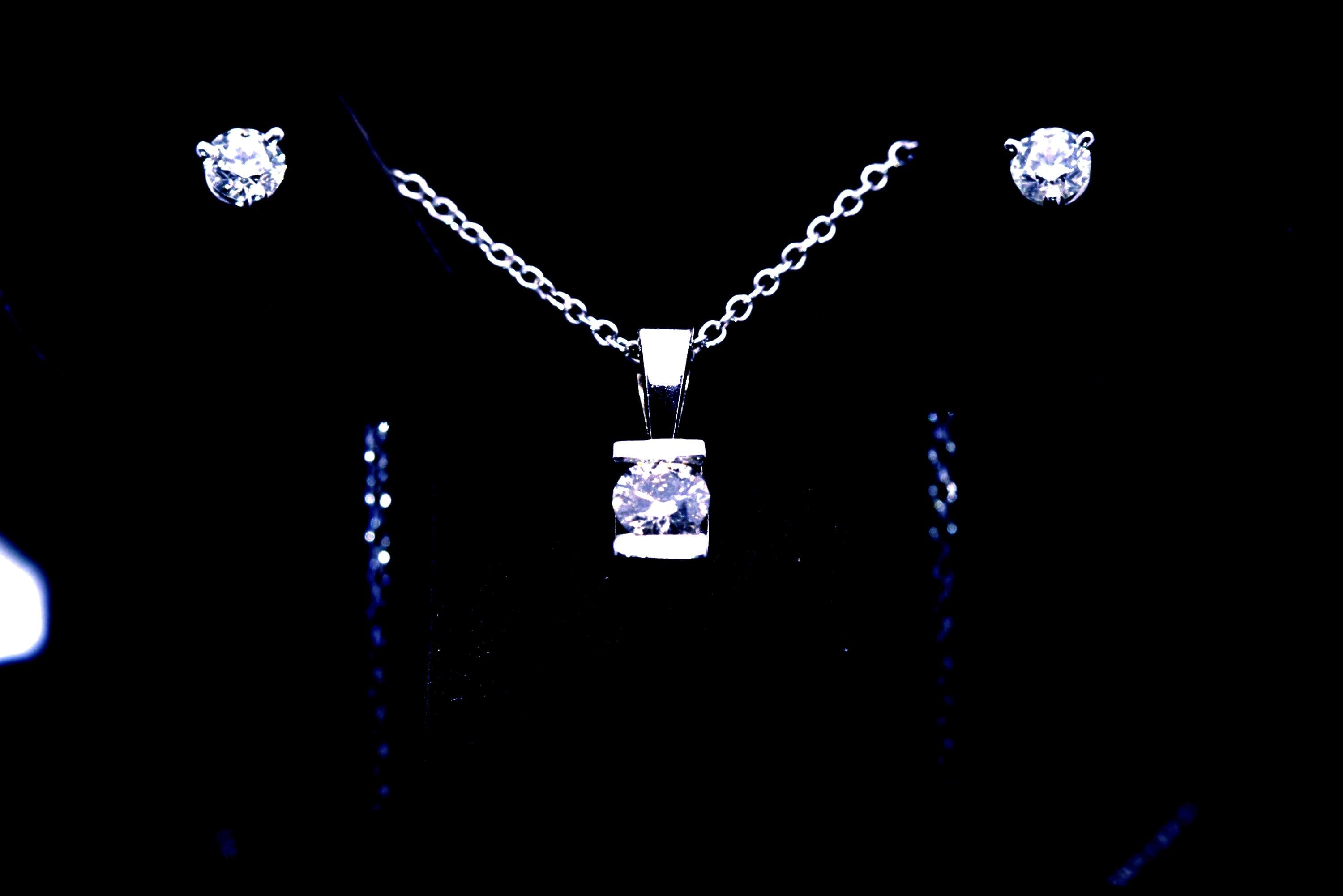 Natural Diamond Earrings & Pendant Set, 1/3 Ct. TW, 14K White Gold Chain