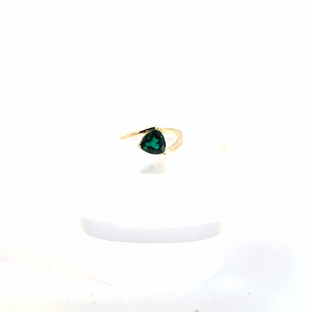 Trillion-Cut Emerald Bypass Solitaire Ring in 10K Yellow Gold
