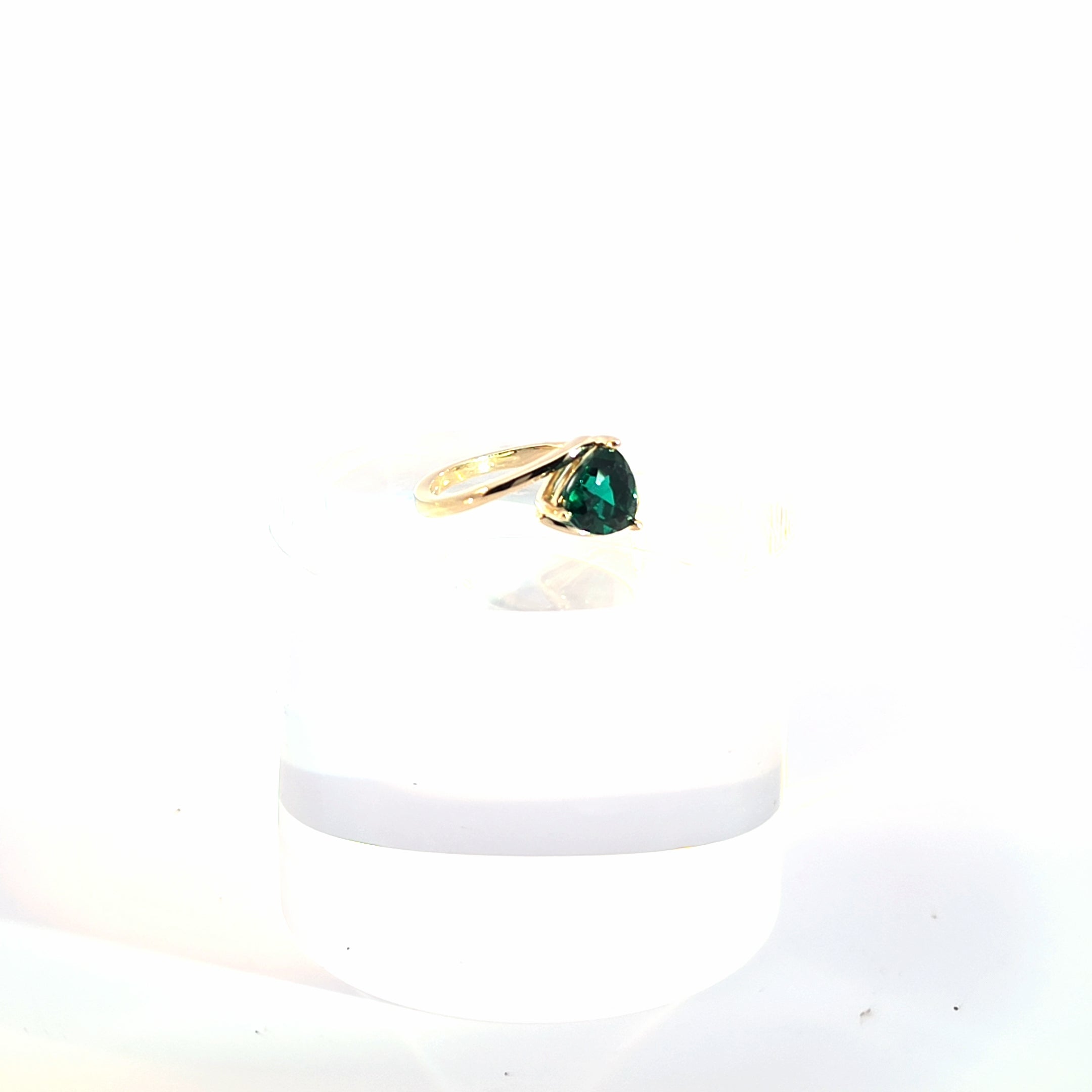 Trillion-Cut Emerald Bypass Solitaire Ring in 10K Yellow Gold