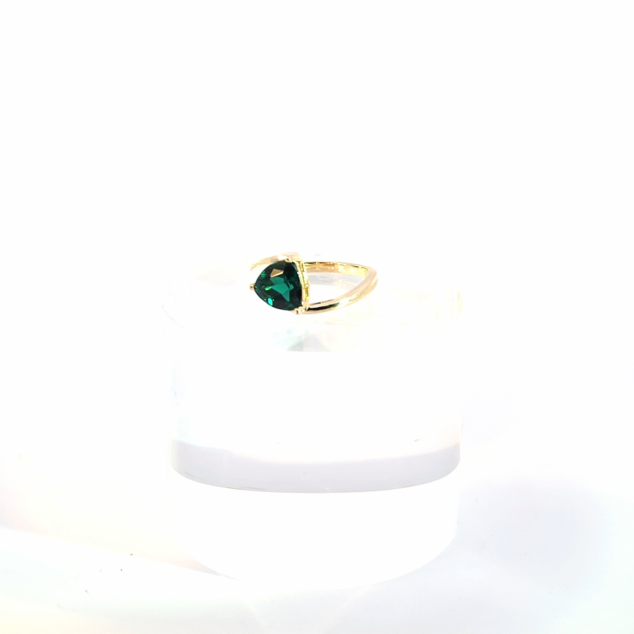 Trillion-Cut Emerald Bypass Solitaire Ring in 10K Yellow Gold
