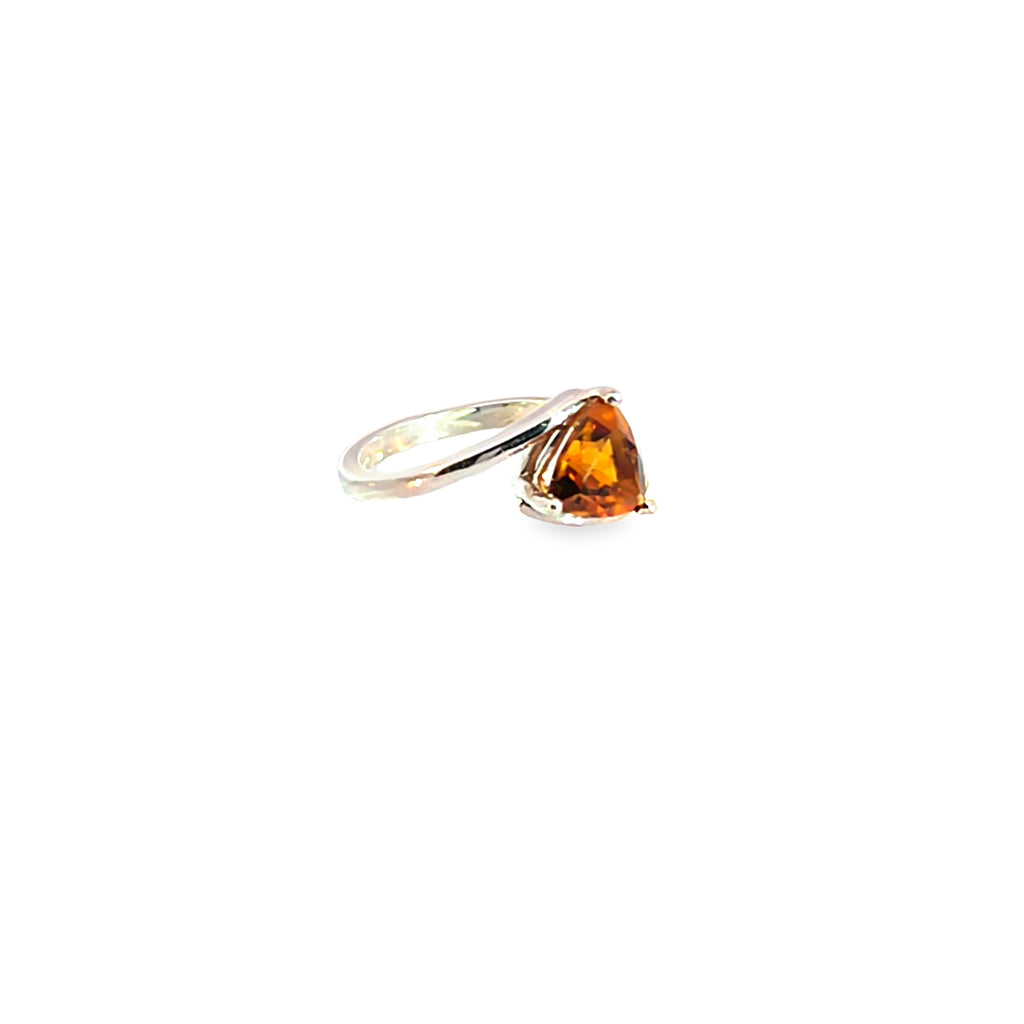 Trillion Cut Citrine Bypass Solitaire Ring in White Gold