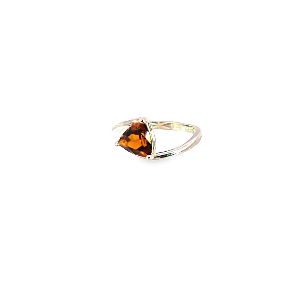 Trillion Cut Citrine Bypass Solitaire Ring in White Gold
