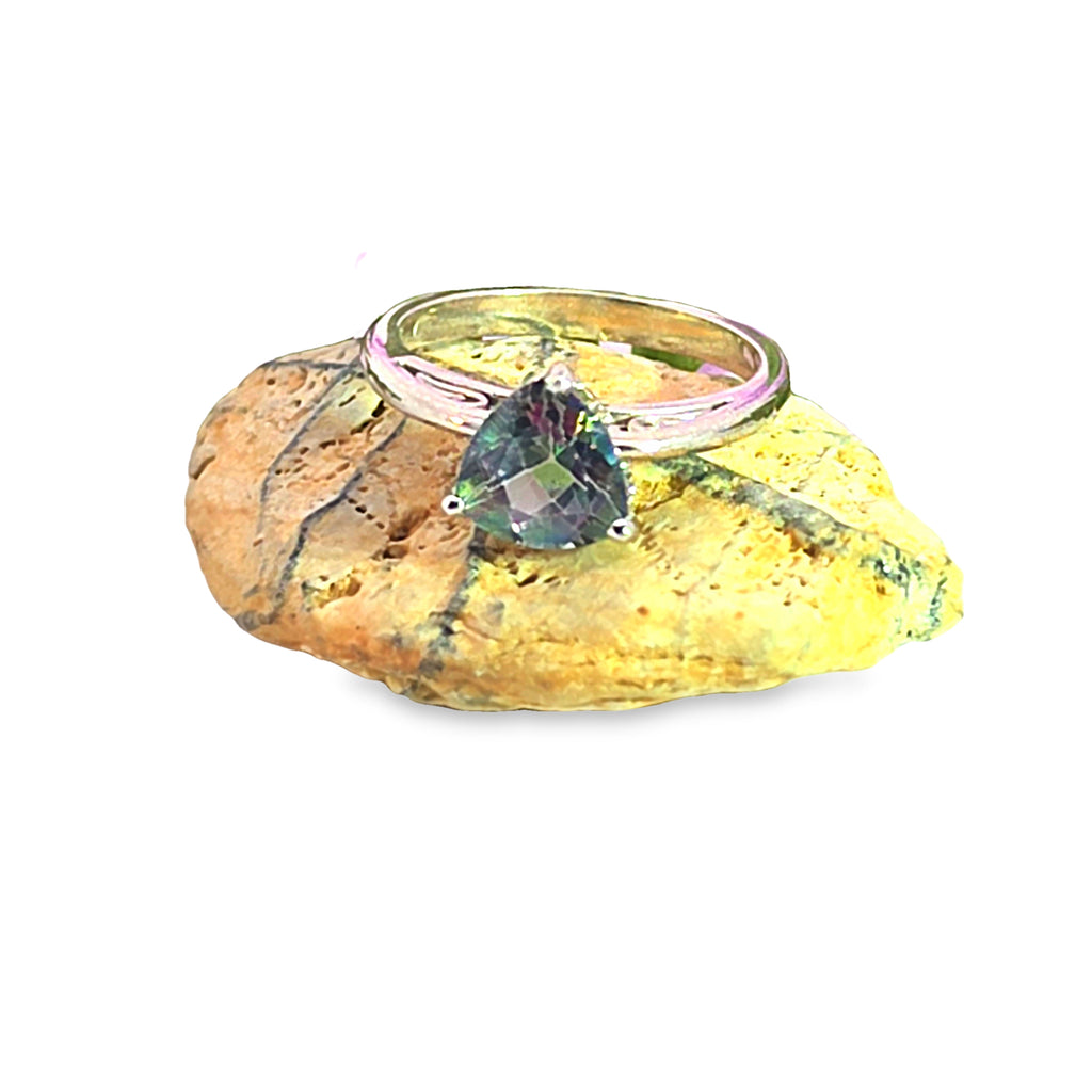 Trillion Cut Mystic Topaz Solitaire Ring in Continuum Silver