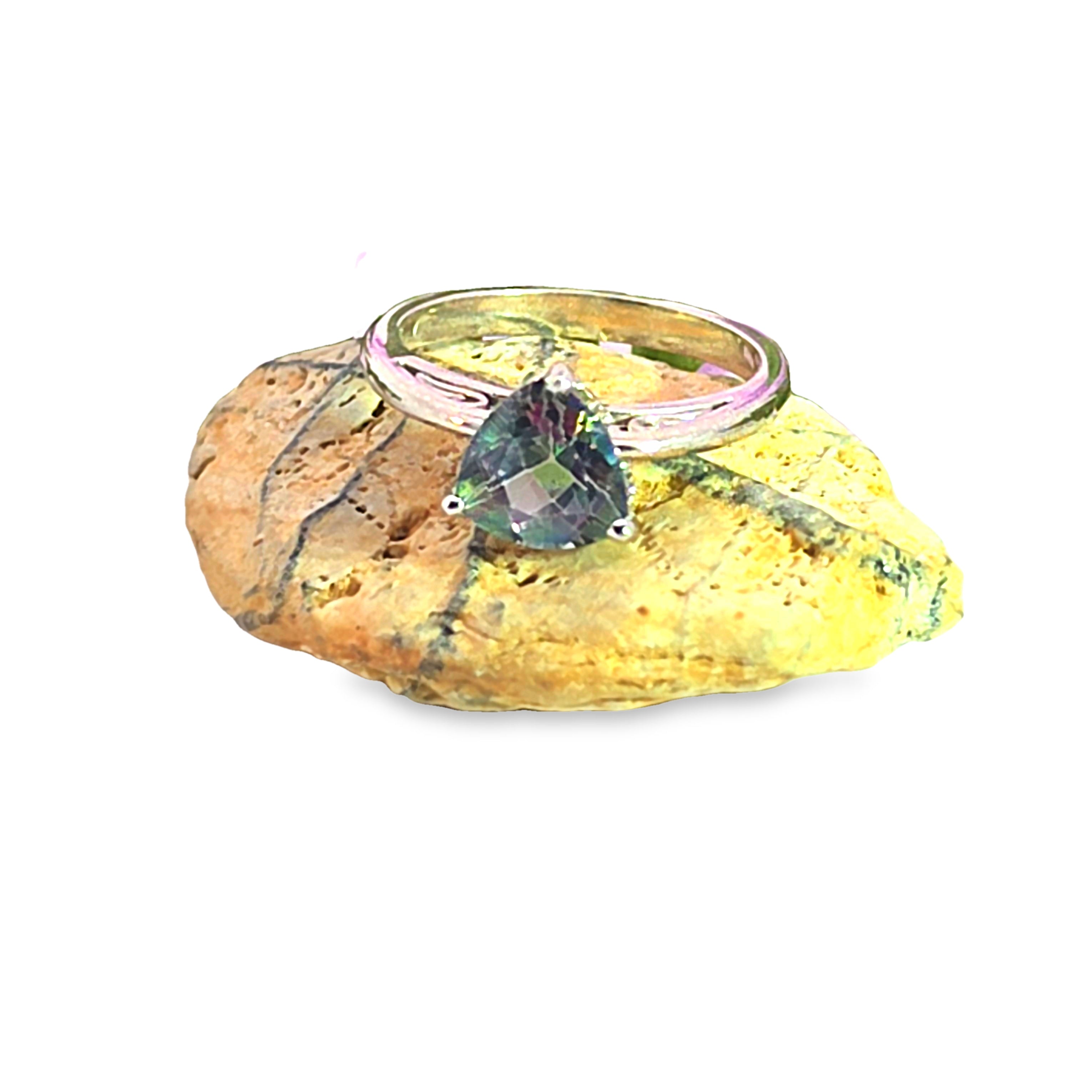 Trillion Cut Mystic Topaz Solitaire Ring in Continuum Silver