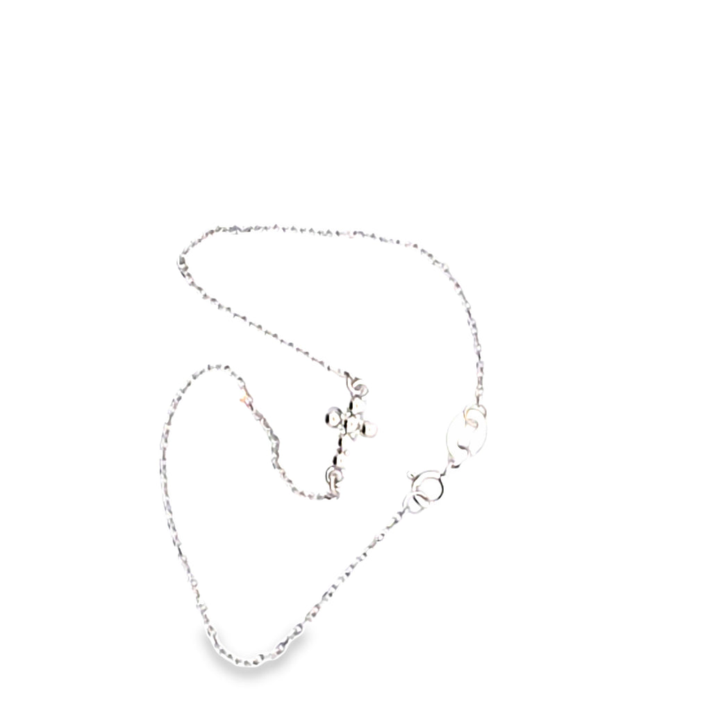 14K white Gold bead cross bracelet