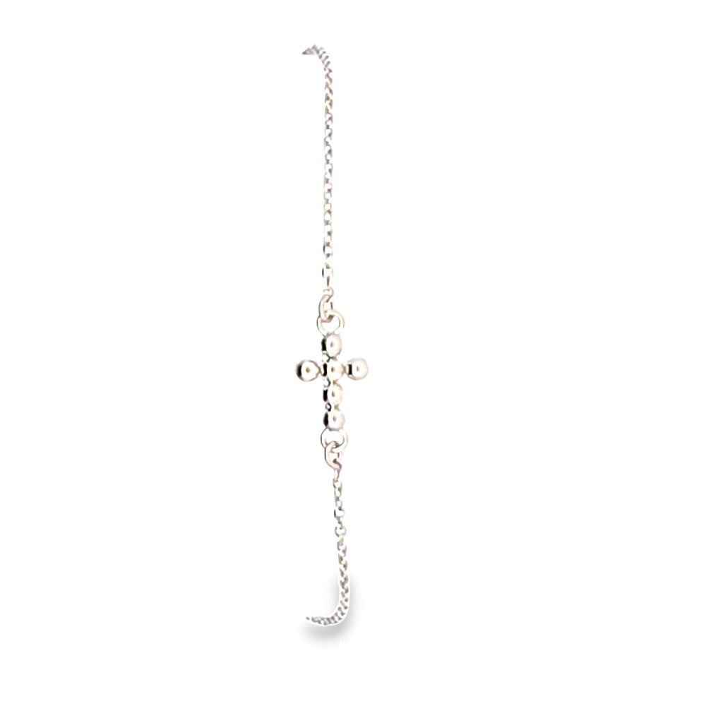 14K white Gold bead cross bracelet