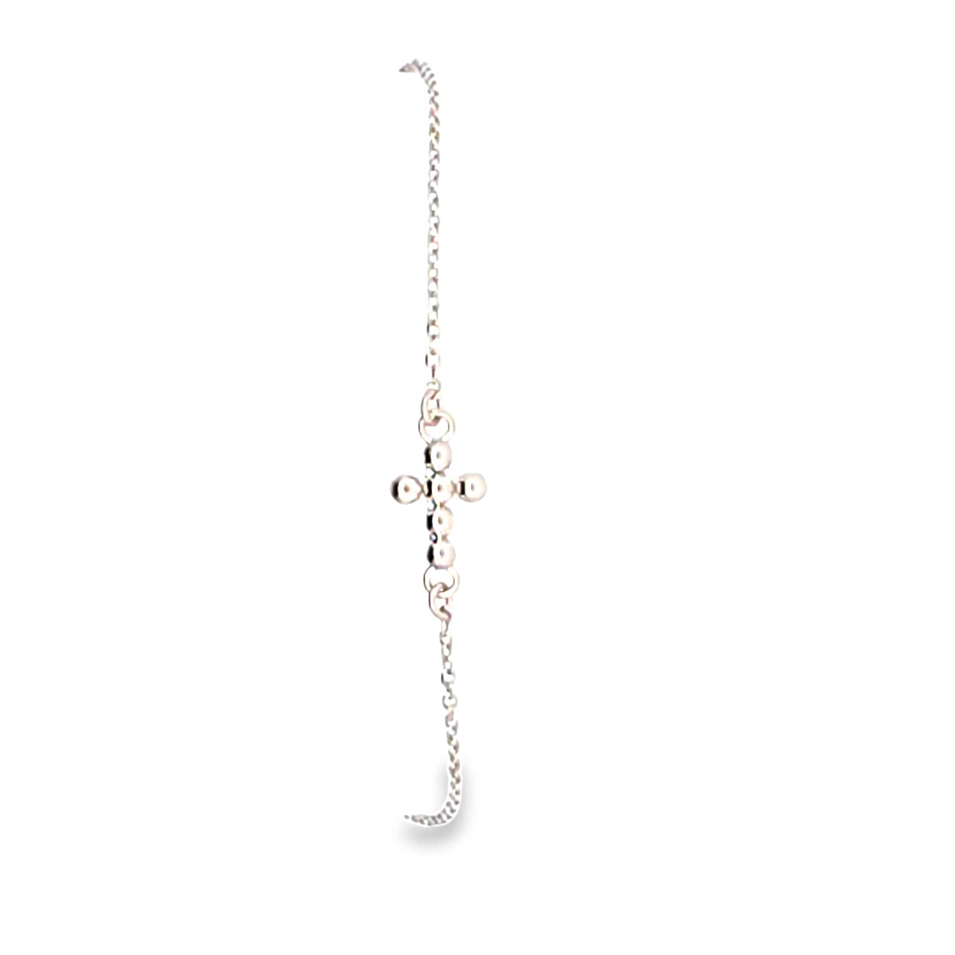 14K white Gold bead cross bracelet