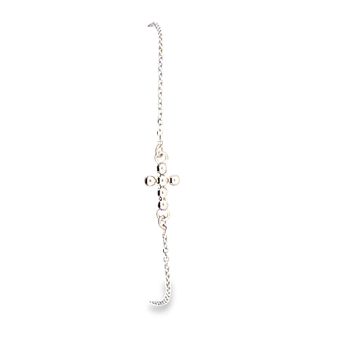 14K white Gold bead cross bracelet