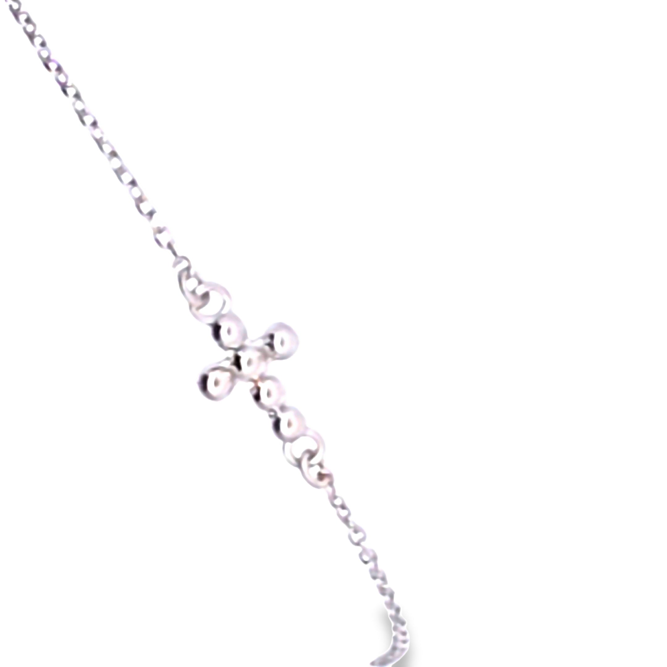 14K white Gold bead cross bracelet
