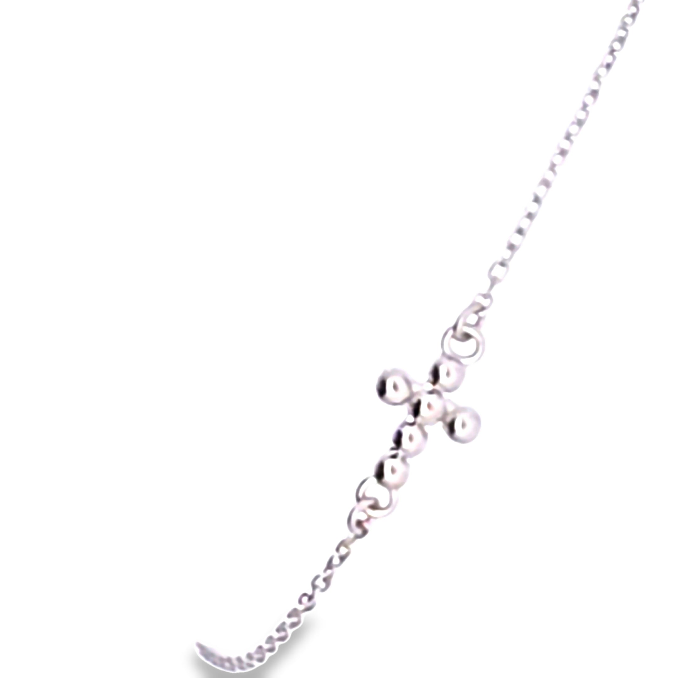 14K white Gold bead cross bracelet