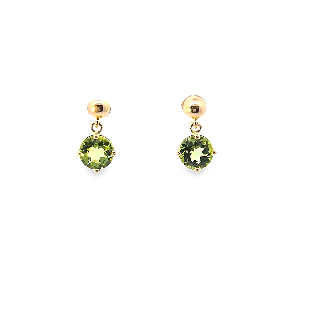 Peridot Dangle earrings set in 14K Yellow Gold