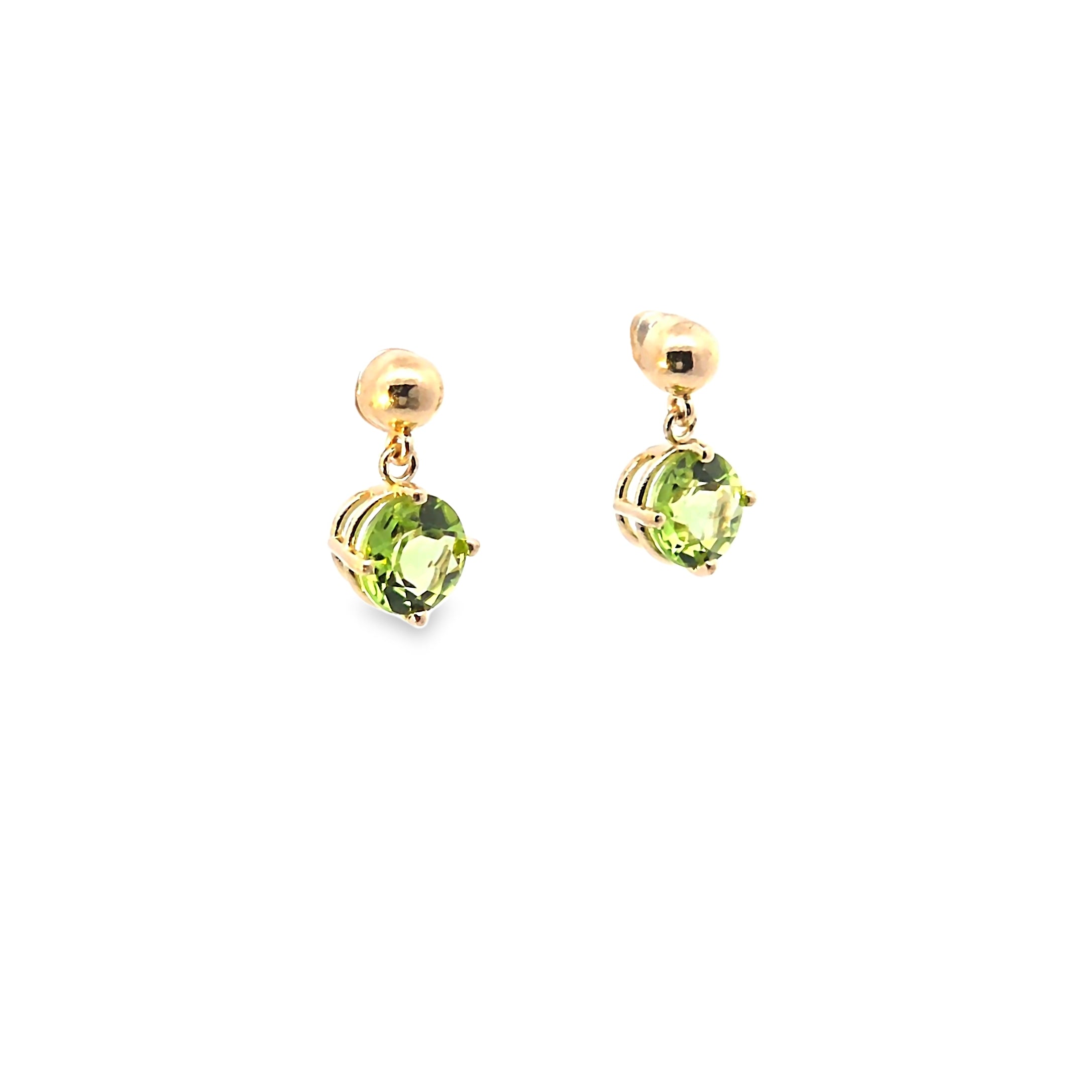 Peridot Dangle earrings set in 14K Yellow Gold
