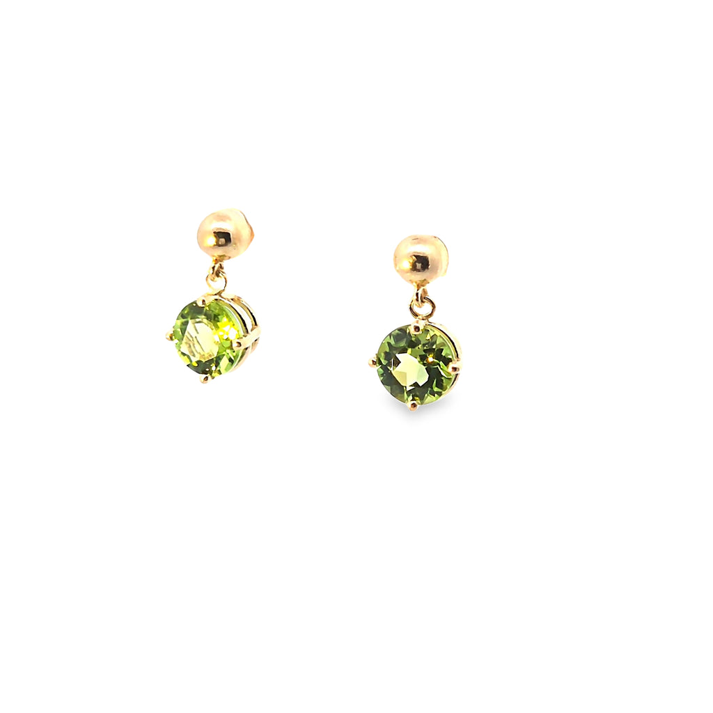 Peridot Dangle earrings set in 14K Yellow Gold