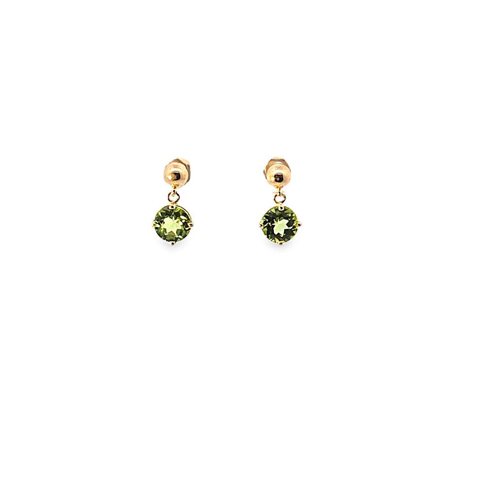 Peridot Dangle earrings set in 14K Yellow Gold