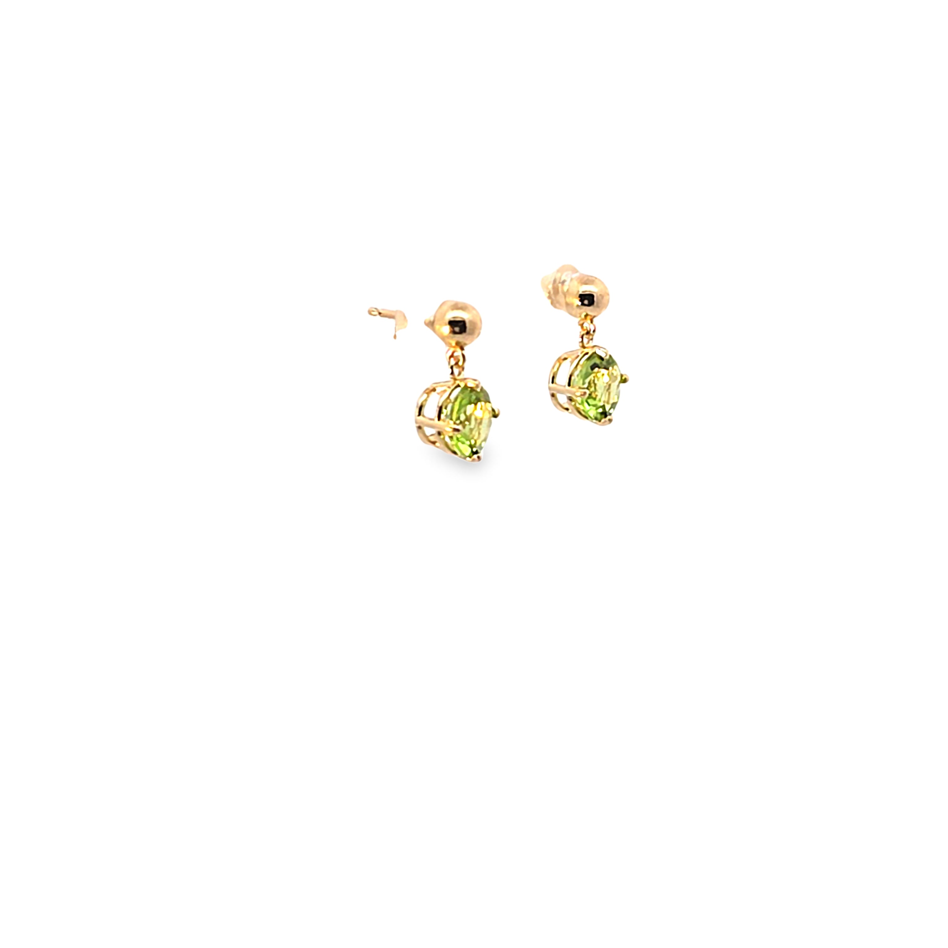 Peridot Dangle earrings set in 14K Yellow Gold