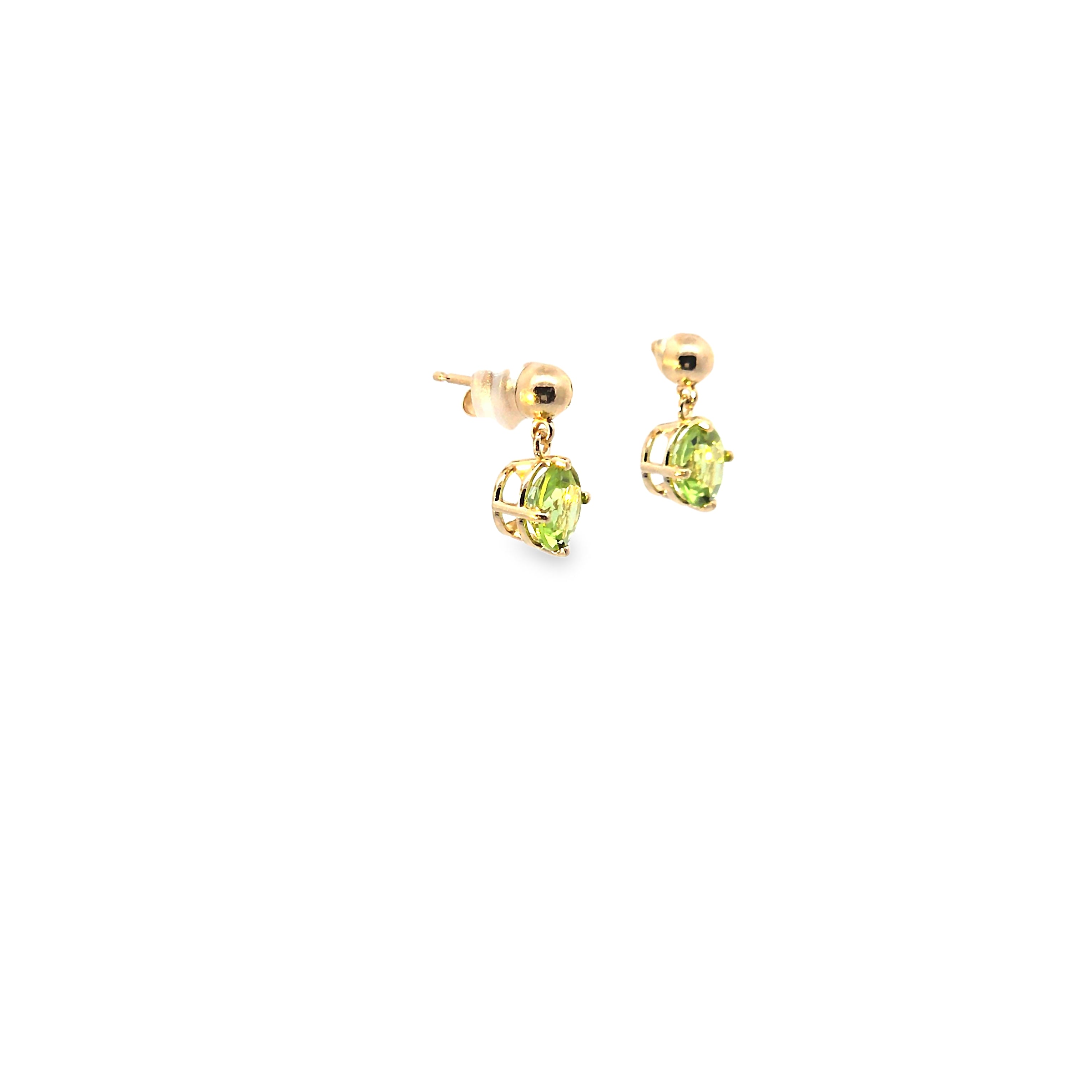 Peridot Dangle earrings set in 14K Yellow Gold