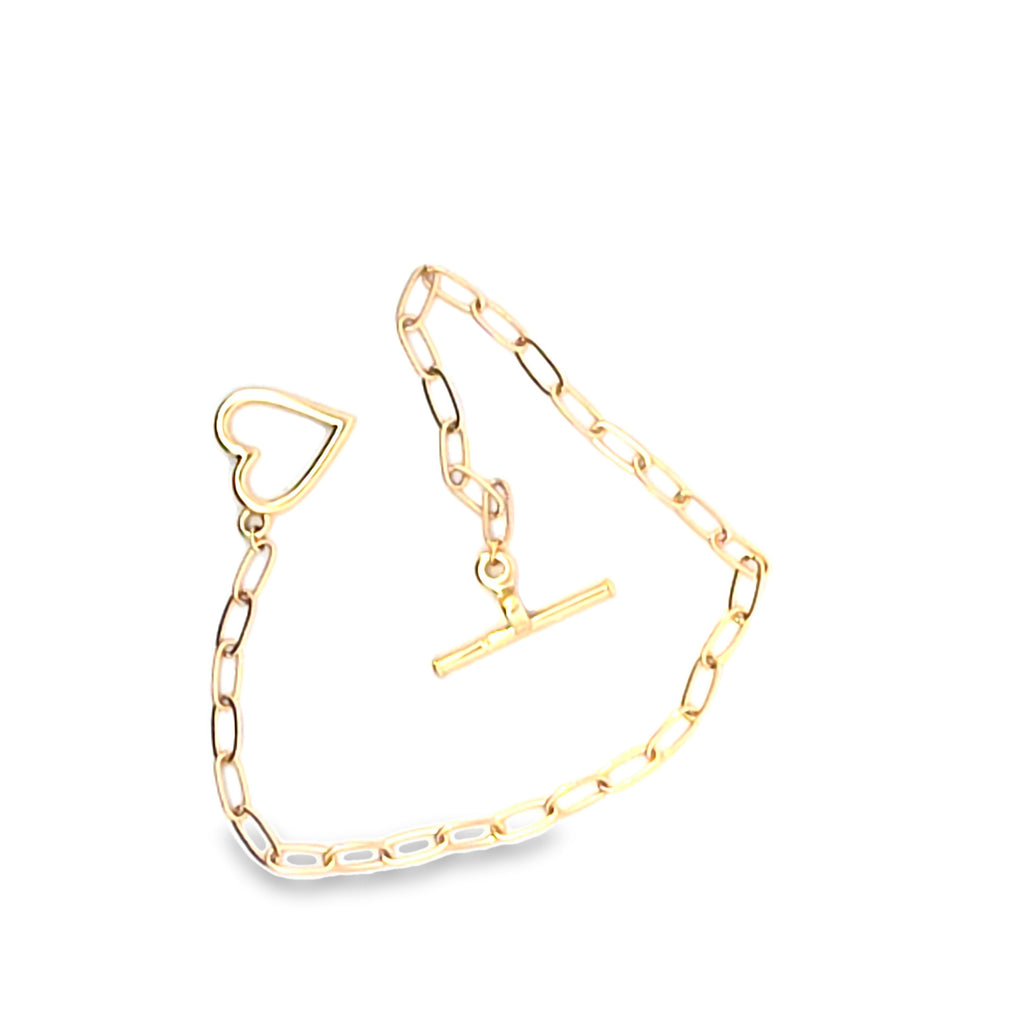 Yellow Gold Heart T-Bar Charm Bracelet