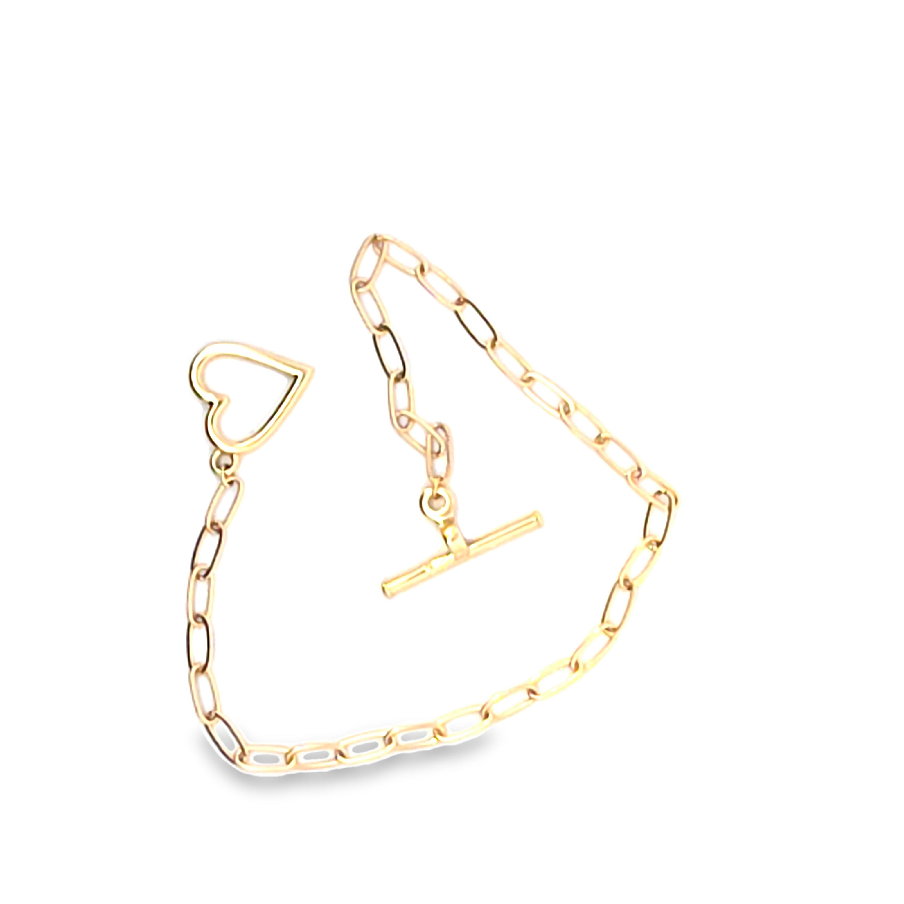 Yellow Gold Heart T-Bar Charm Bracelet