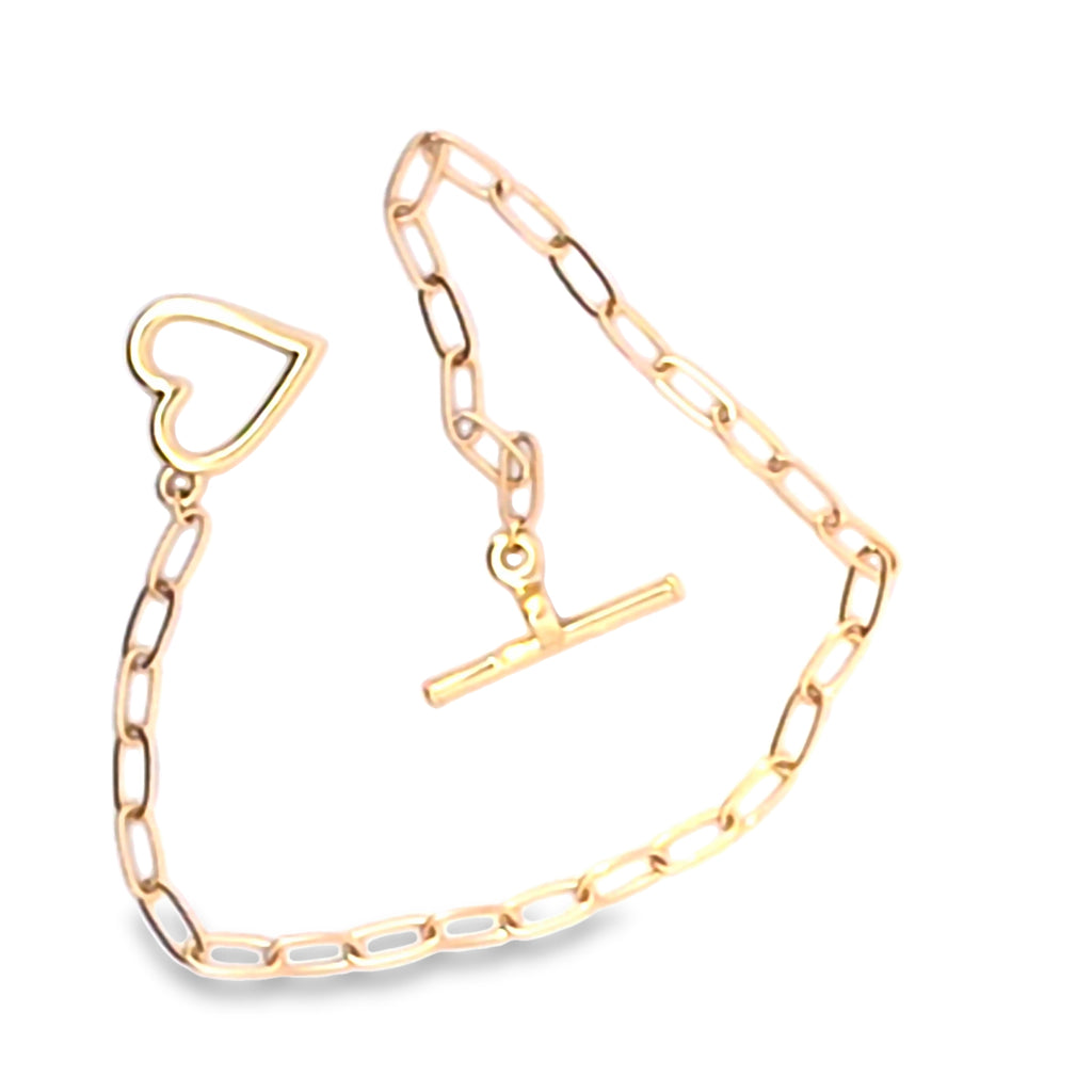Yellow Gold Heart T-Bar Charm Bracelet