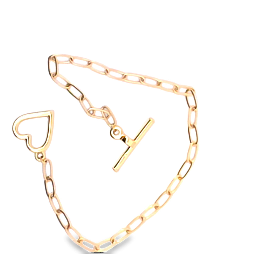 Yellow Gold Heart T-Bar Charm Bracelet