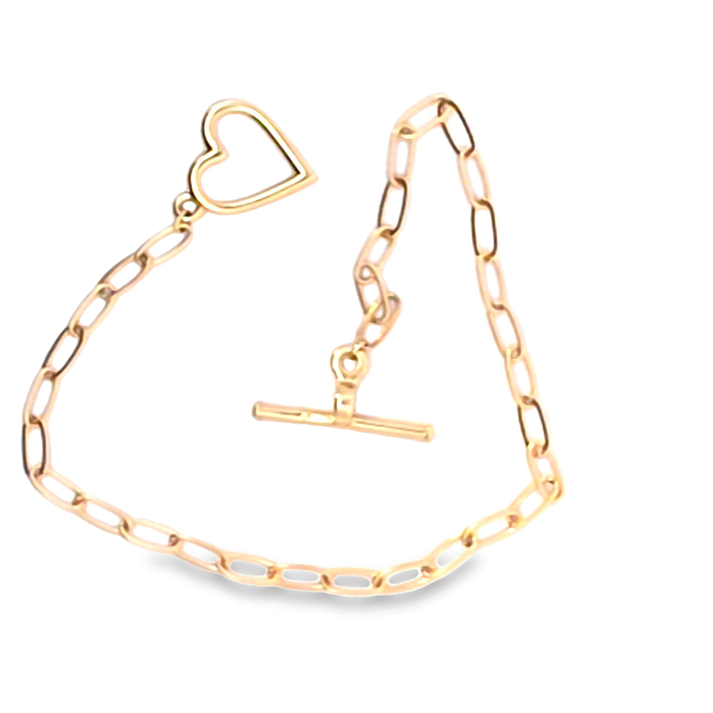 Yellow Gold Heart T-Bar Charm Bracelet