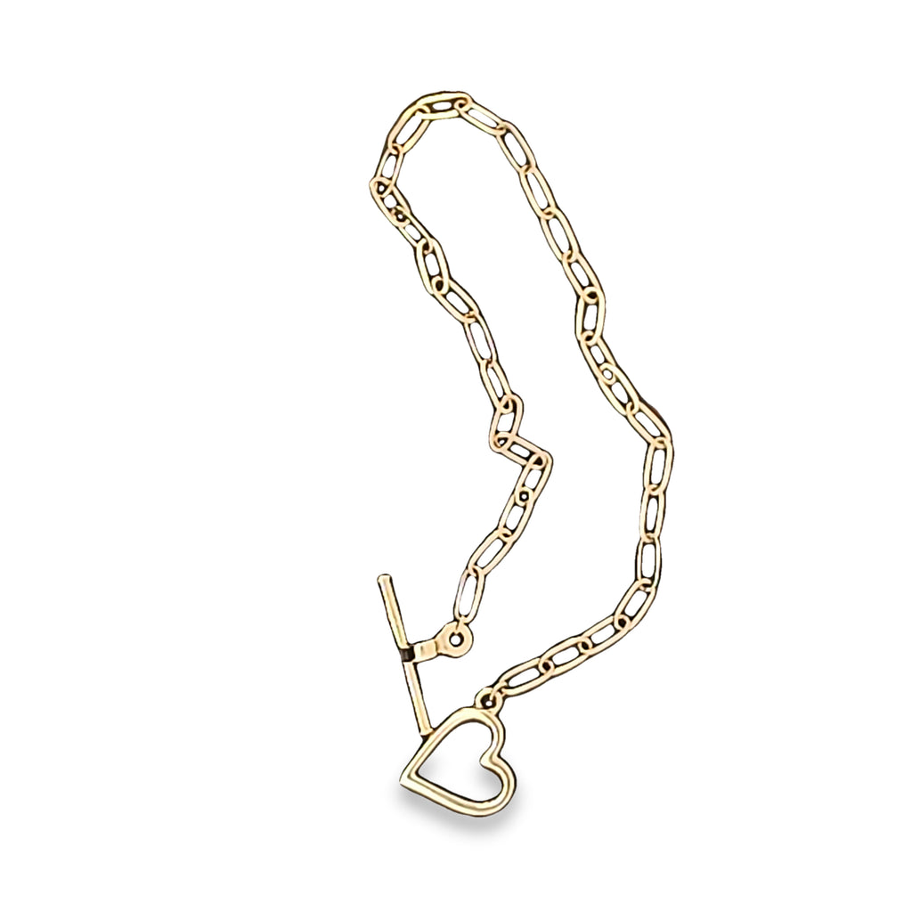 Yellow Gold Heart T-Bar Charm Bracelet