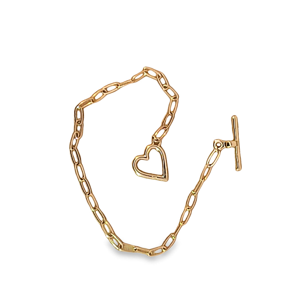 Yellow Gold Heart T-Bar Charm Bracelet