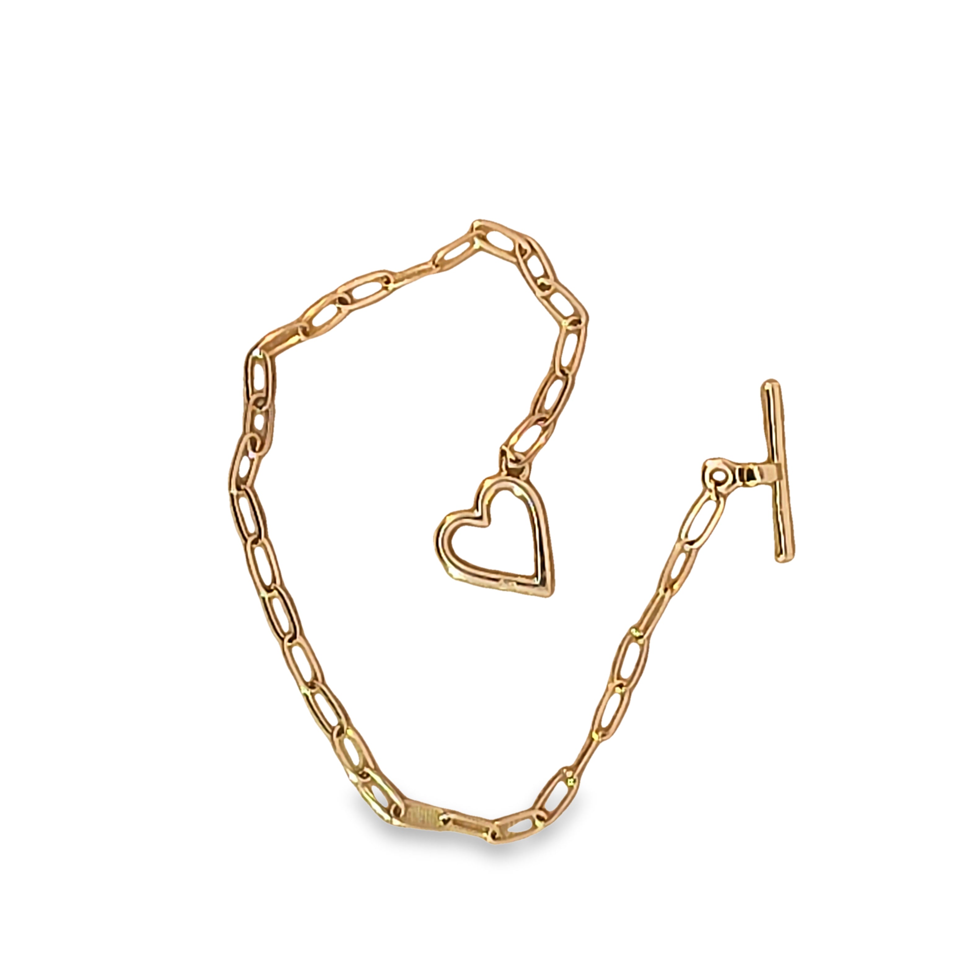 Yellow Gold Heart T-Bar Charm Bracelet