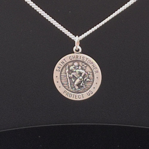 Silver Saint Christopher Medal Pendant Necklace