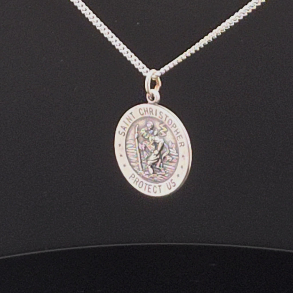 Silver Saint Christopher Medal Pendant Necklace