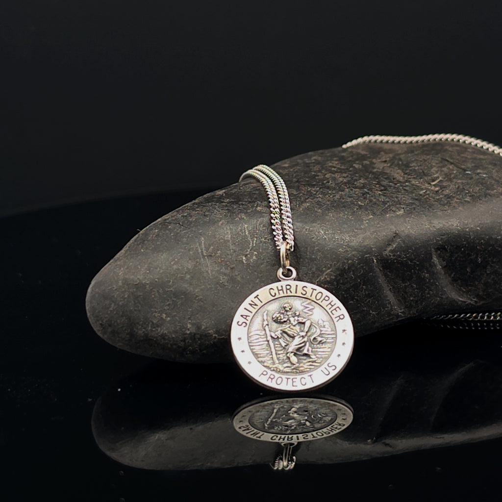 Silver Saint Christopher Medal Pendant Necklace
