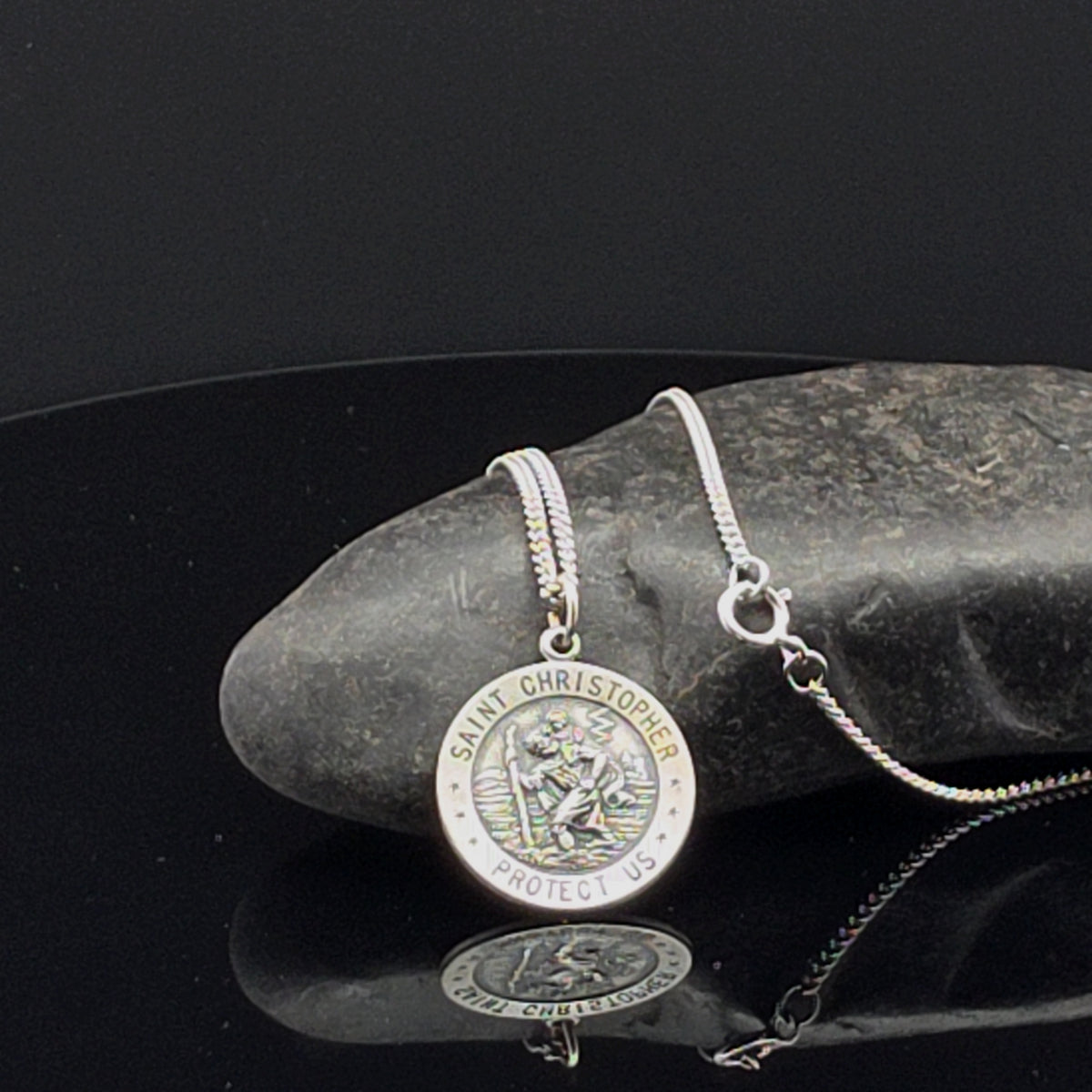 Silver Saint Christopher Medal Pendant Necklace