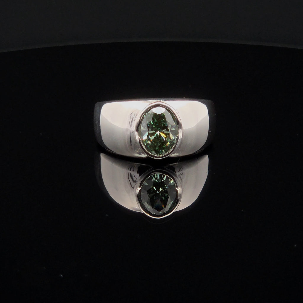 Mint Green Lab Diamond Signet Ring in Sterling Silver