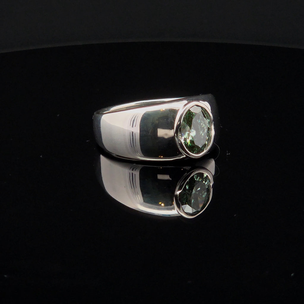 Mint Green Lab Diamond Signet Ring in Sterling Silver
