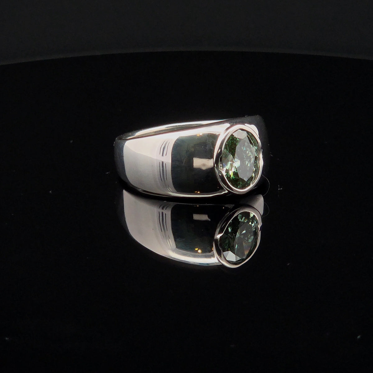 Mint Green Lab Diamond Signet Ring in Sterling Silver