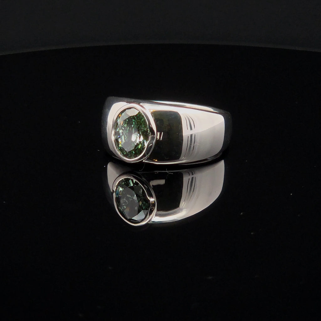 Mint Green Lab Diamond Signet Ring in Sterling Silver