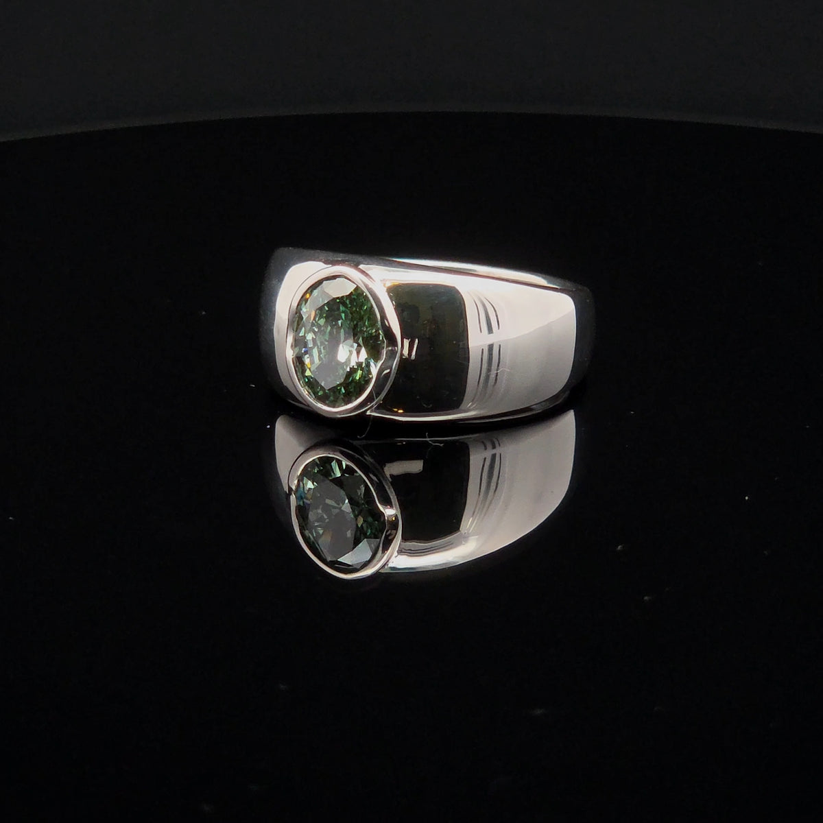 Mint Green Lab Diamond Signet Ring in Sterling Silver