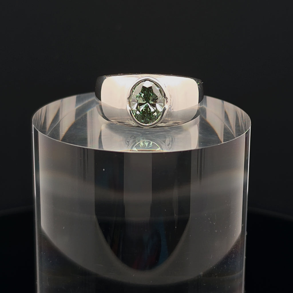 Mint Green Lab Diamond Signet Ring in Sterling Silver