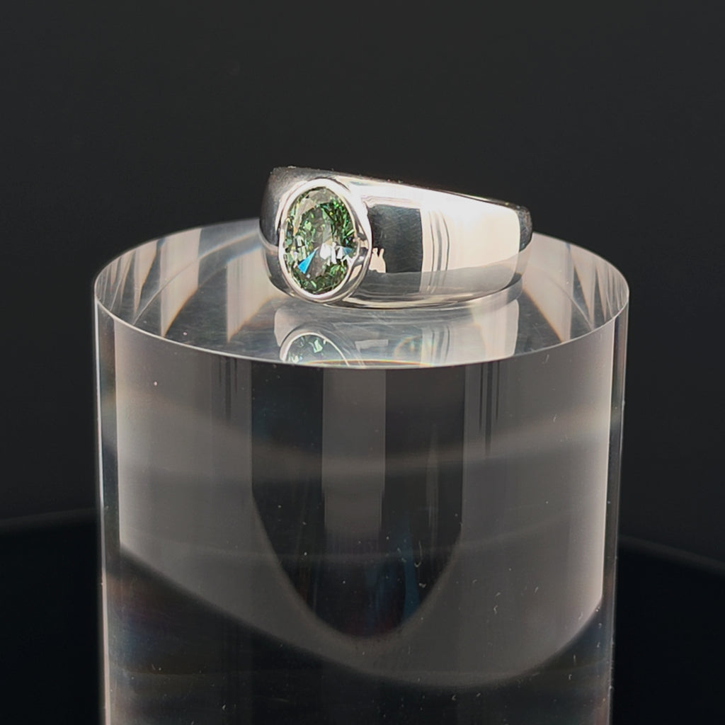 Mint Green Lab Diamond Signet Ring in Sterling Silver