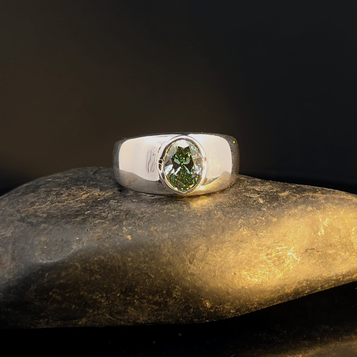 Mint Green Lab Diamond Signet Ring in Sterling Silver