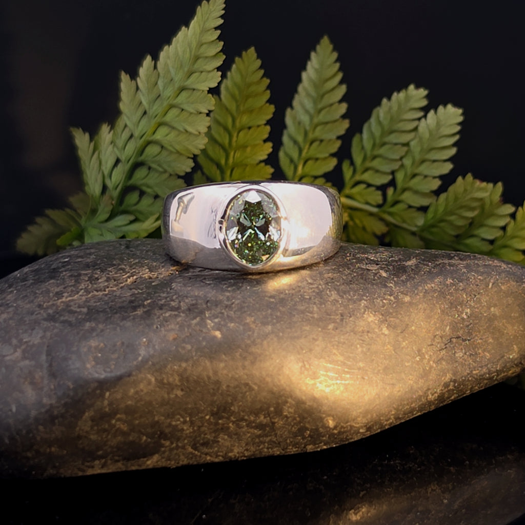 Mint Green Lab Diamond Signet Ring in Sterling Silver