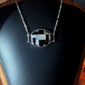 Silver Oval Necklace with Geometric Onyx Inlay