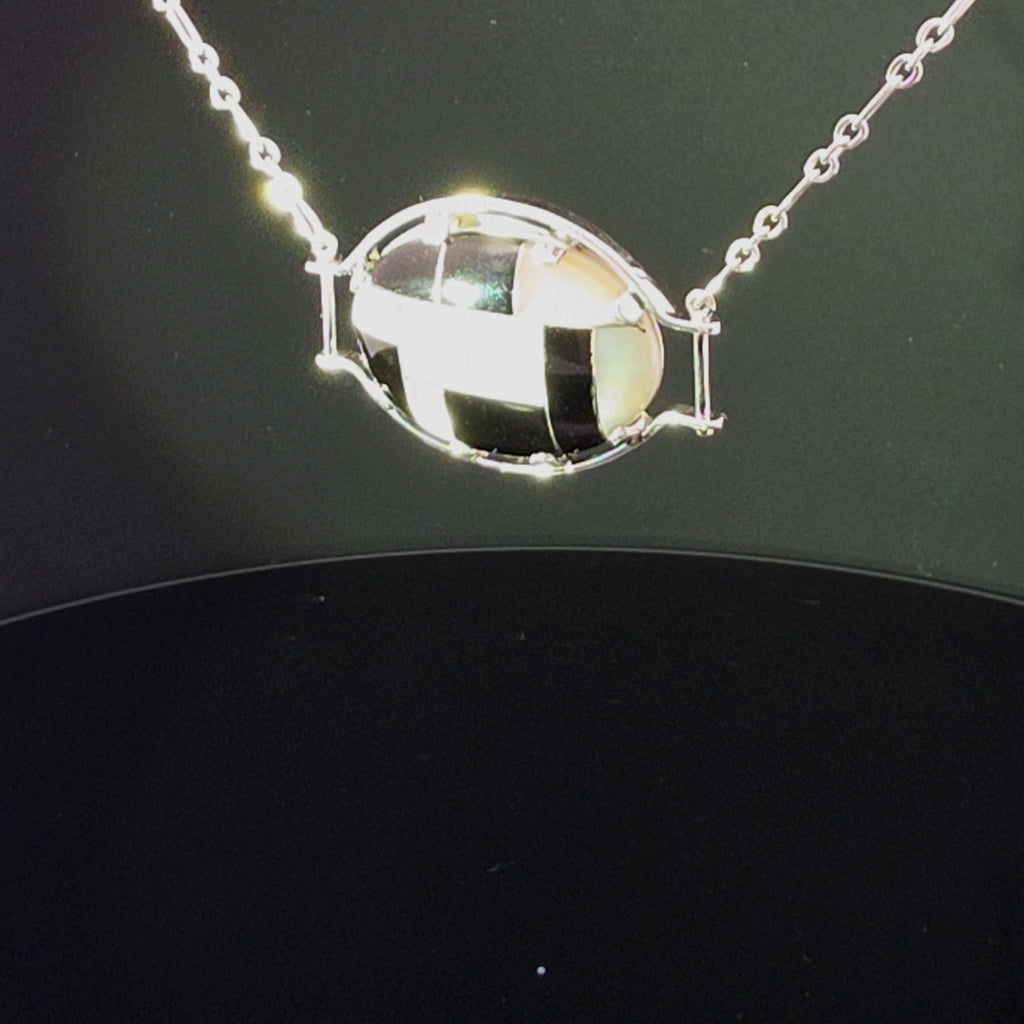Silver Oval Necklace with Geometric Onyx Inlay