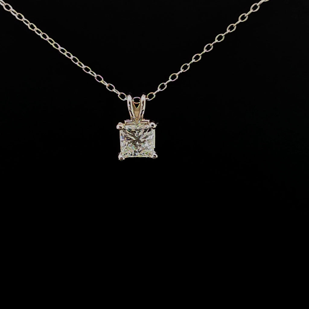 Princess Cut Diamond Solitaire Pendant in White Gold