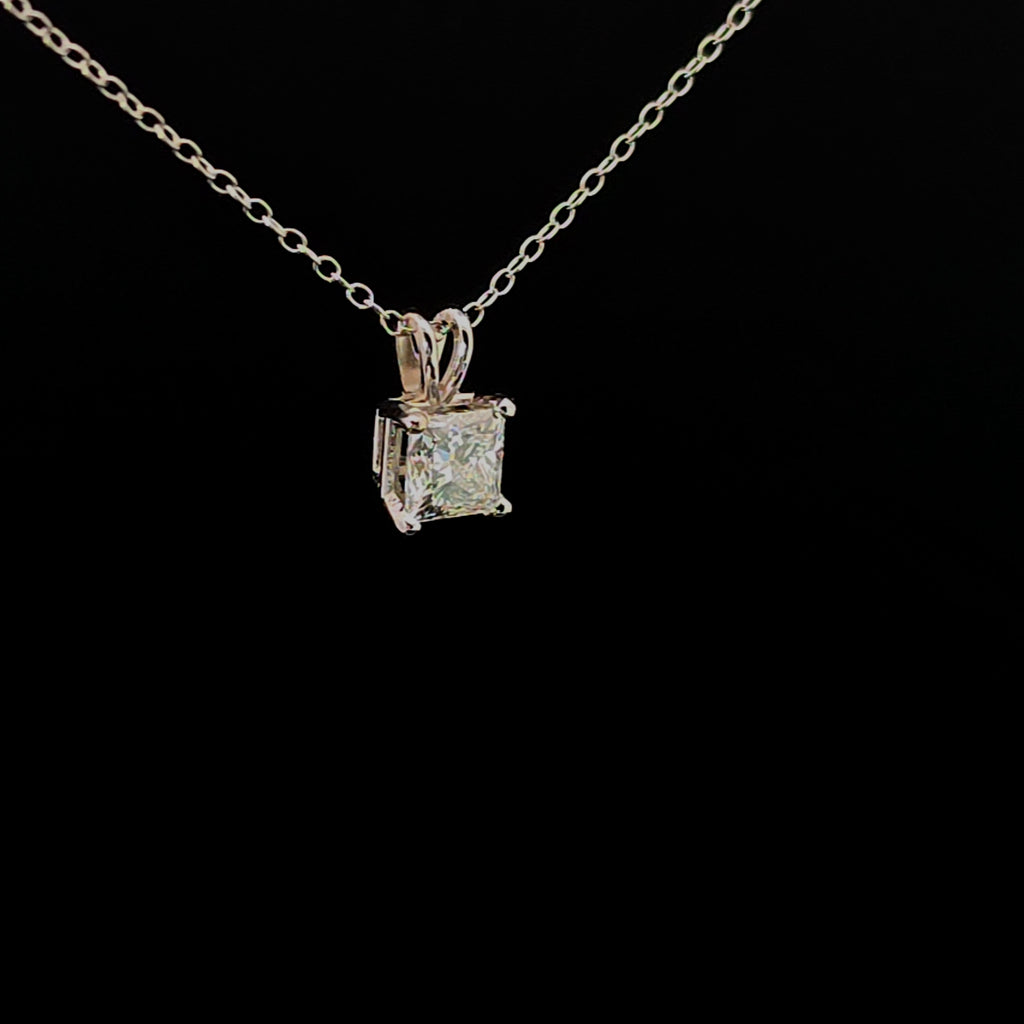 Princess Cut Diamond Solitaire Pendant in White Gold