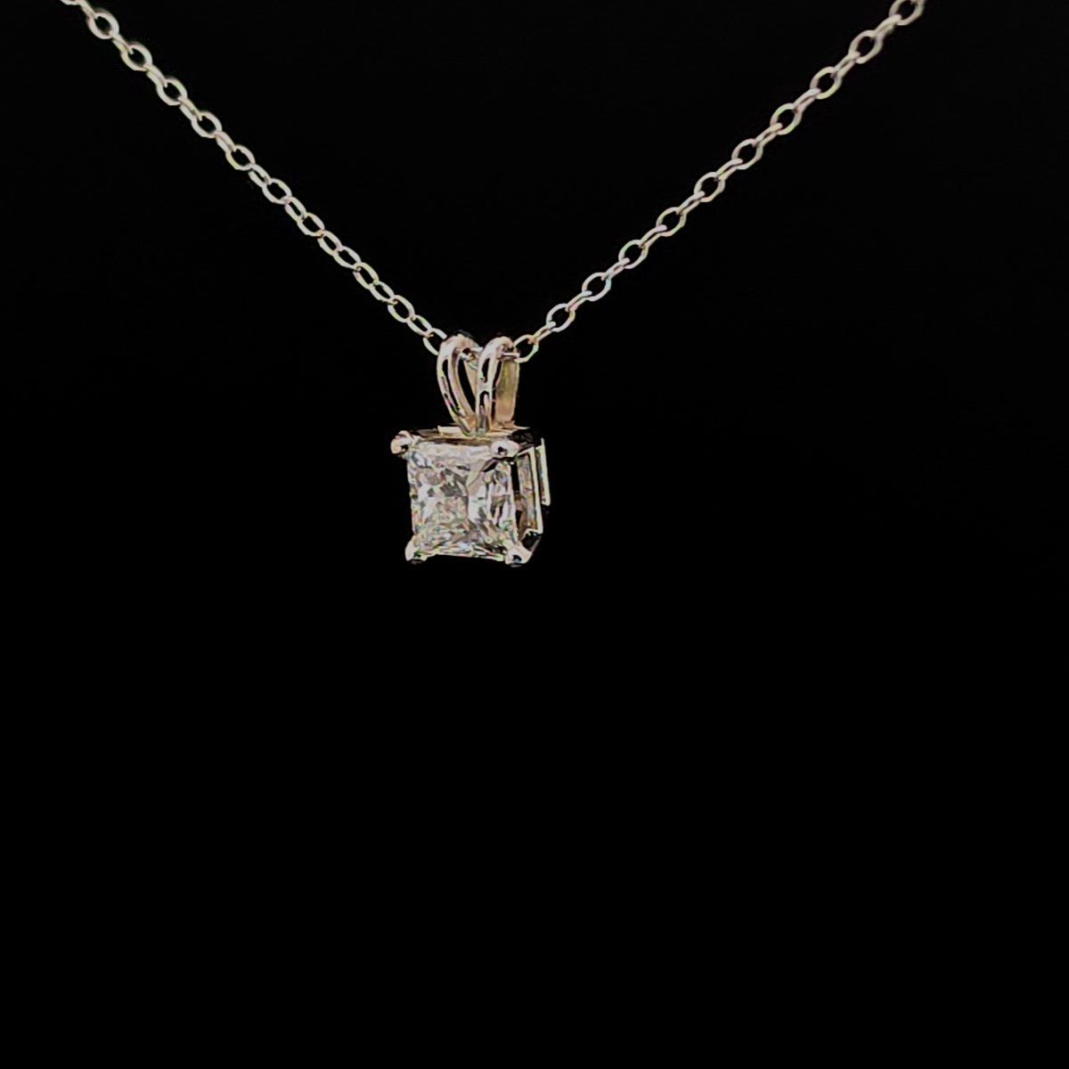 Princess Cut Diamond Solitaire Pendant in White Gold