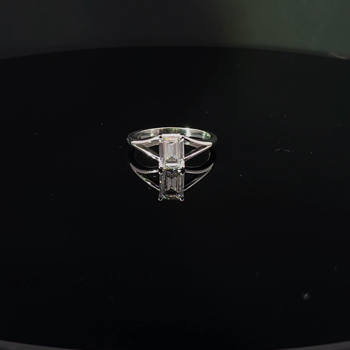 Emerald-Cut Diamond Split Shank Solitaire Ring in White Gold